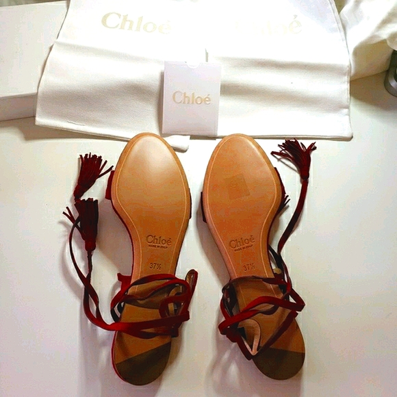 Brand New Chloe Red Suede Lace-up Sandals - Picture 6 of 7